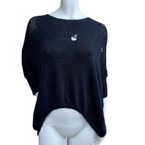 Cache Distressed Knit Sweater Black Batwing Oversized Grunge Goth Indie Sleaze M